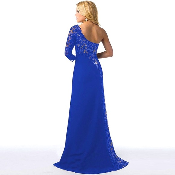 HOST PICK❣️New Blue Mesh Overlay One Shoulder Evening Dress Gown Sz XXL 14/16 - Picture 2 of 8